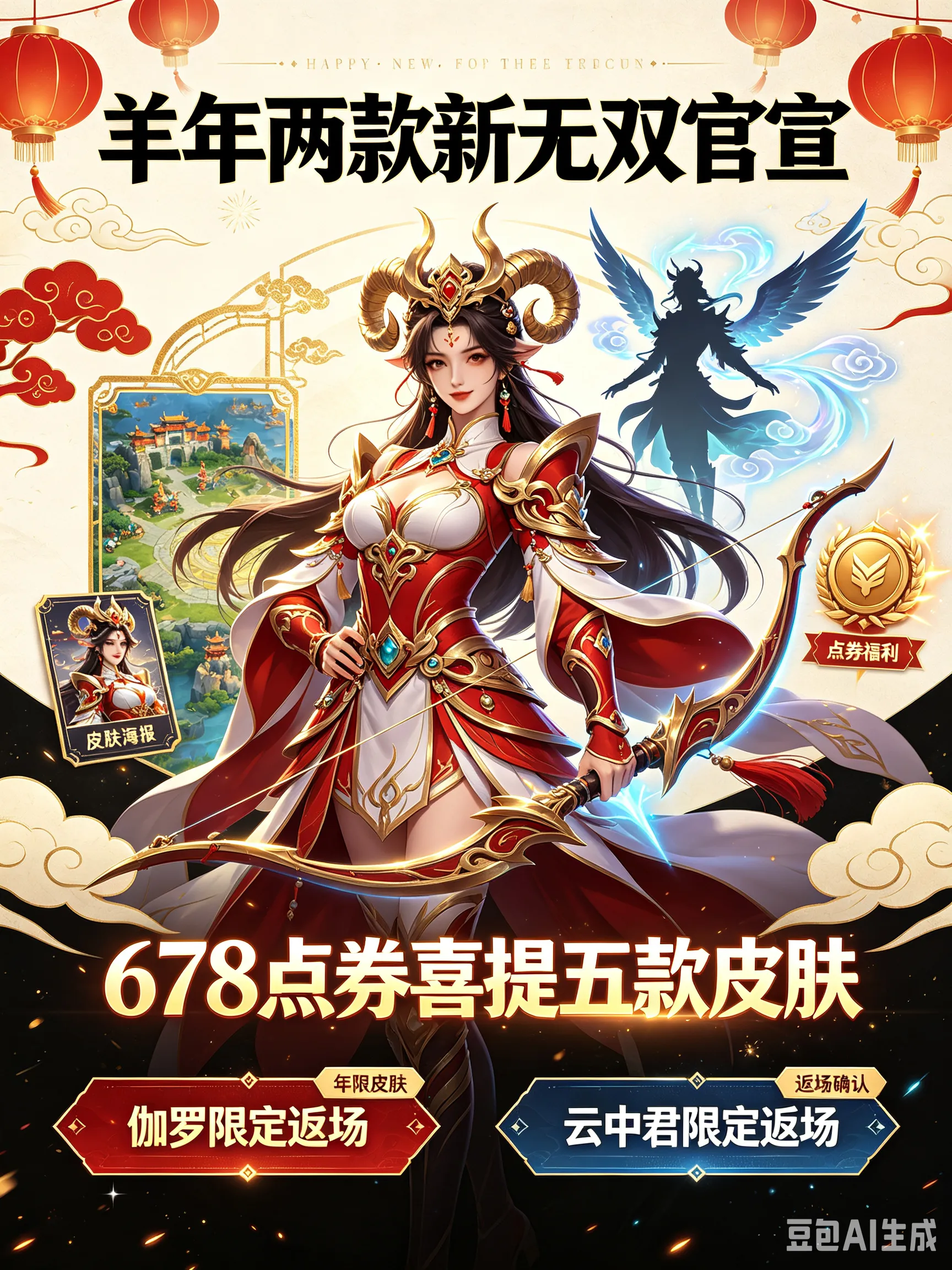 羊年无双官宣+限定返场,678点券拿五款皮肤攻略来了(图1) 羊年无双官宣+限定返场,678点券拿五款皮肤攻略来了(图1)